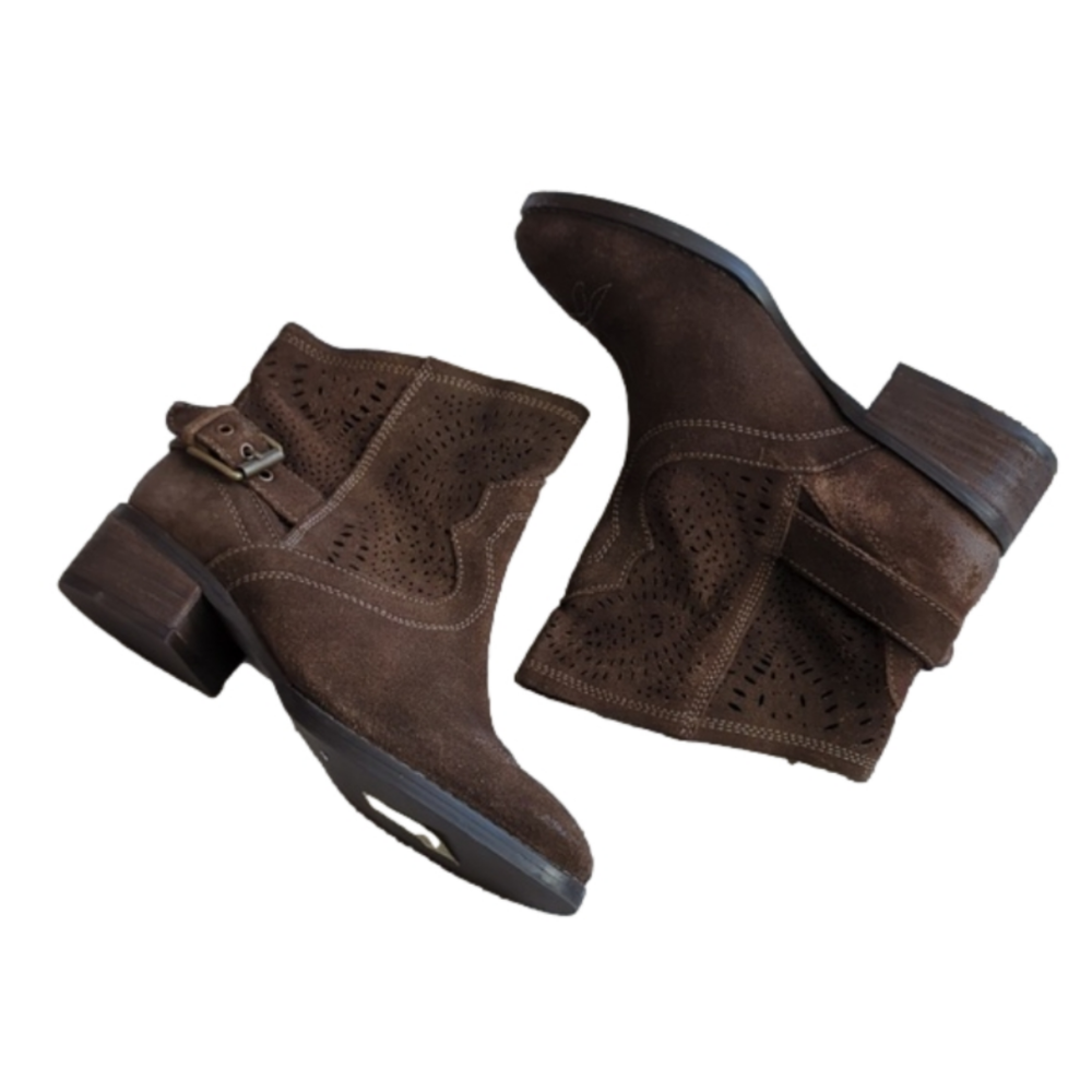 Flying Monkey Brown Suede Leather Eye Let Cutouts Heeled Ankle Booties Size 6.5